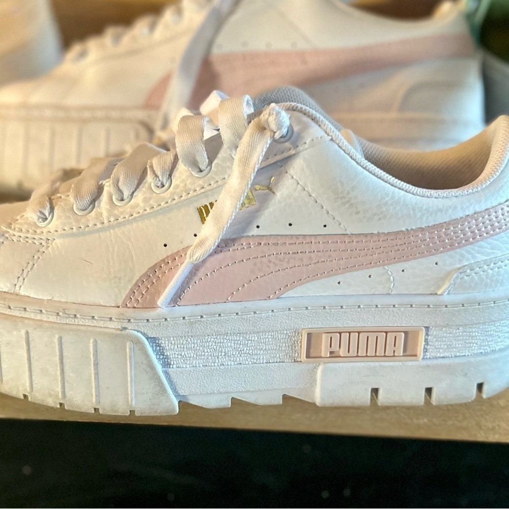 Puma White and Pink Platform Sneakers with Chunky Sole - Picture 4 of 12